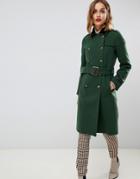 Gianni Feraud Military Coat With Faux Leather Black Trim - Green