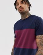 Asos Design T-shirt With Contrast Body Panel In Navy