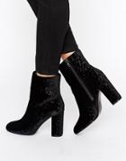 Faith Baro Velvet Heeled Ankle Boots - Black