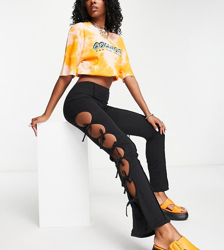 Collusion Tie Side Flared Pants In Black