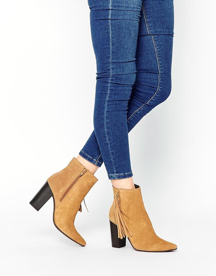 Park Lane Tassel Suede Heeled Ankle Boots - Taupe Suede