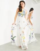 Asos Edition High Neck Maxi Dress With Wild Flower Embroidery-multi