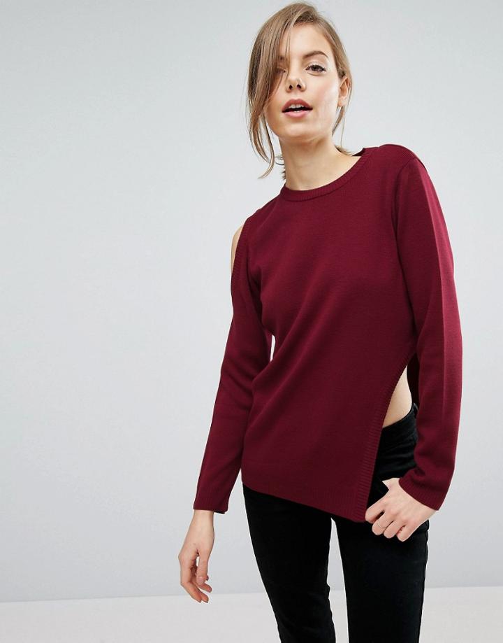 Asos Sweater With Crew Neck And Cutout Detail - Red