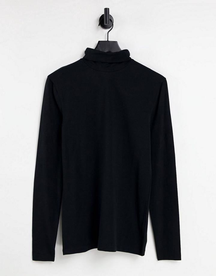 Asos Design Muscle Long Sleeve Jersey Roll Neck T-shirt In Black
