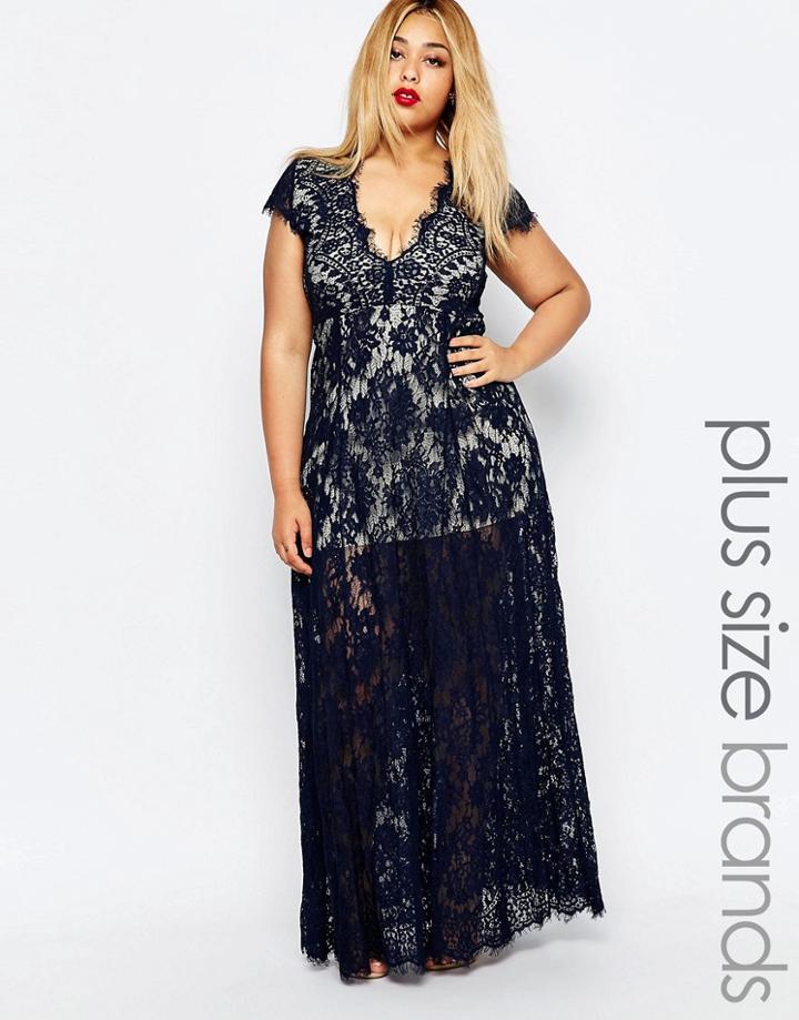Club L Plus Maxi Dress In Lace - Navy