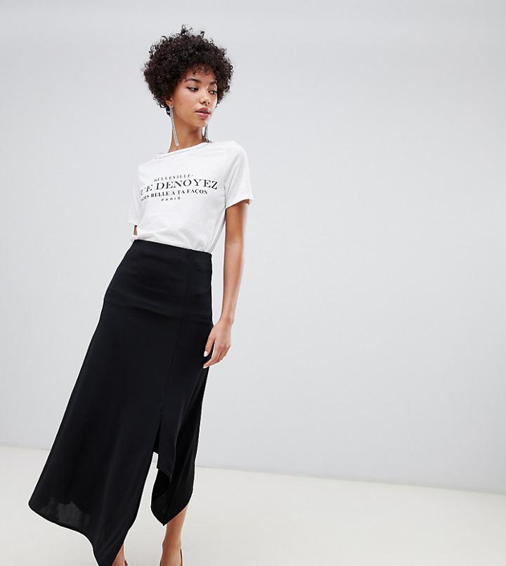 River Island Midi Skirt With Split Hem In Black - Black