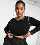 Asos Design Curve Long Sleeve Top With Contrast Stitch Detail In Black