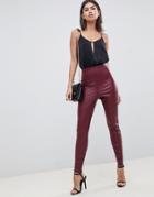 Asos Design Spray On Red Leather Look Pants - Red