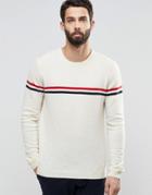 Asos Lambswool Rich Lightweight Sweater With Stripe - Ecru