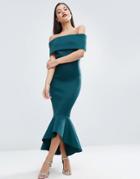 Asos Premium Deep Fold Peplum Midi Dress - Green