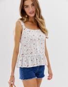 Asos Design Cami With Peplum In Floral Print-multi
