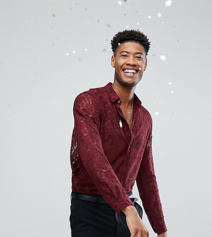 Asos Tall Regular Fit Lace Shirt - Red
