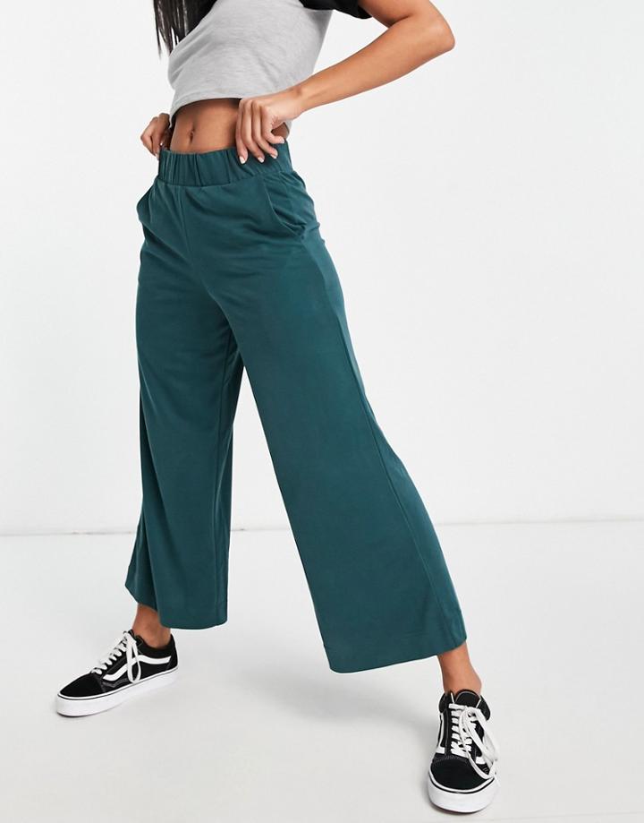 Monki Cilla Wide Leg Crop Pants In Dark Green