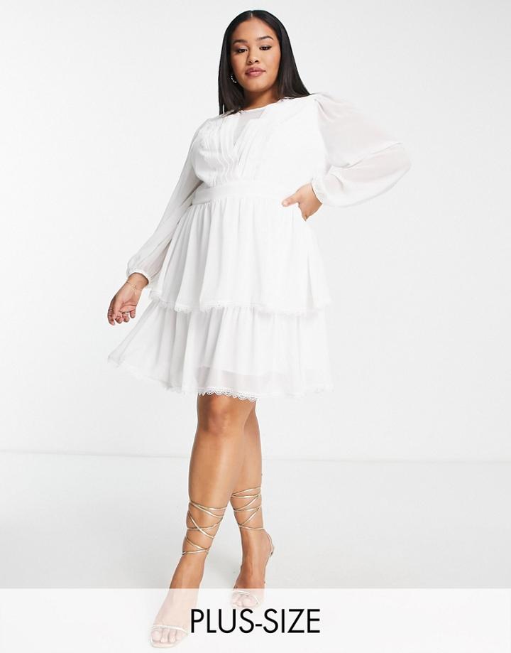Ever New Curve Tiered Sheer Mini Dress In White Lace
