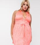 Asos Design Curve Beach Sundress With Shirred Waist In Neon Coral-orange