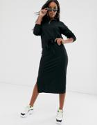 Asos Design Midi Sweat Dress With Drawstring Waist Channel-black