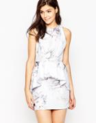 True Violet Floral Dress With Exaggerated Pep Hem