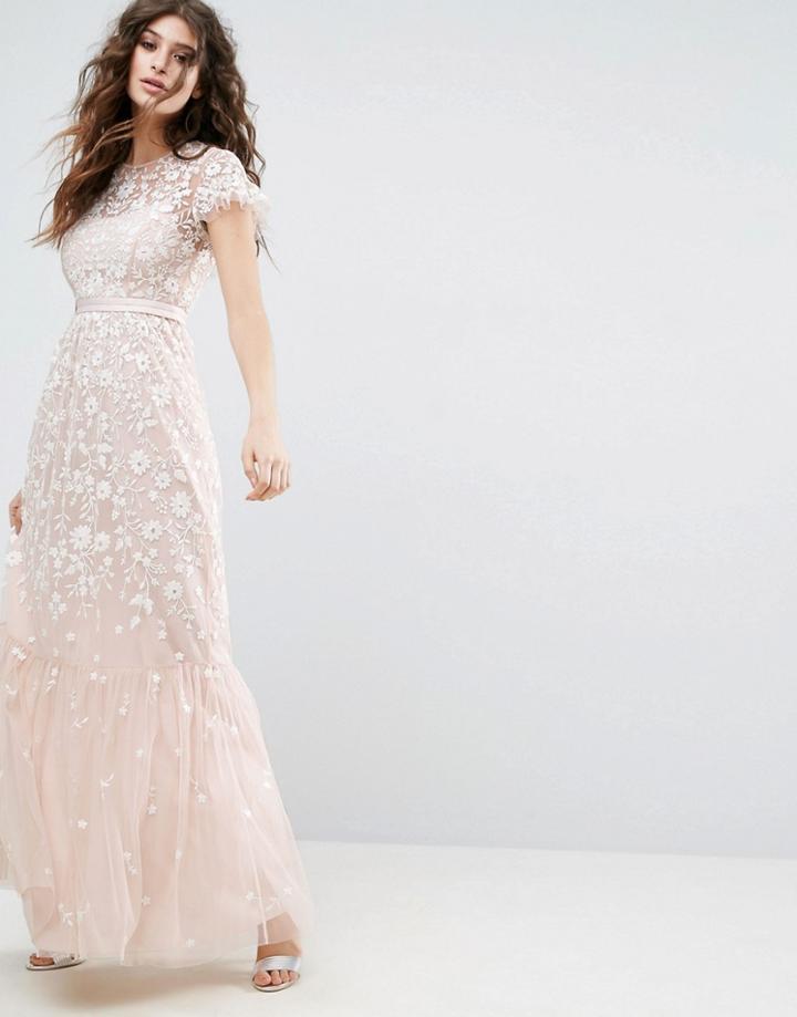 Needle & Thread Meadow Tulle Embroidered Maxi Dress - Pink