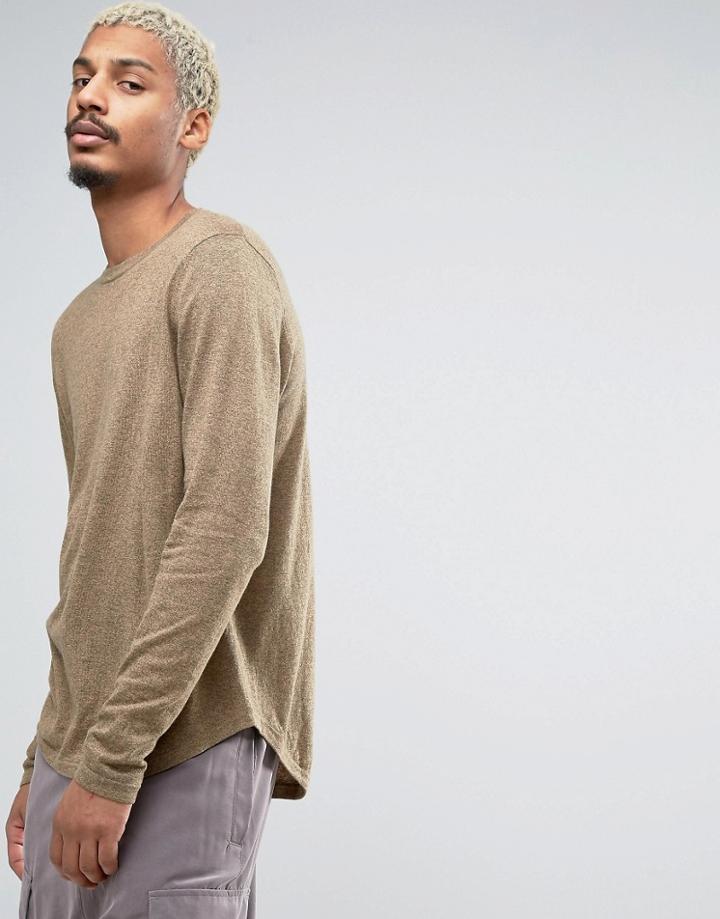 Asos Crew Neck Sweater With Curved Hem - Brown