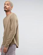 Asos Crew Neck Sweater With Curved Hem - Brown