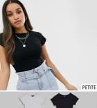 New Look Petite 2 Pack Frill Edge Crop T-shirts In White And Gray-black