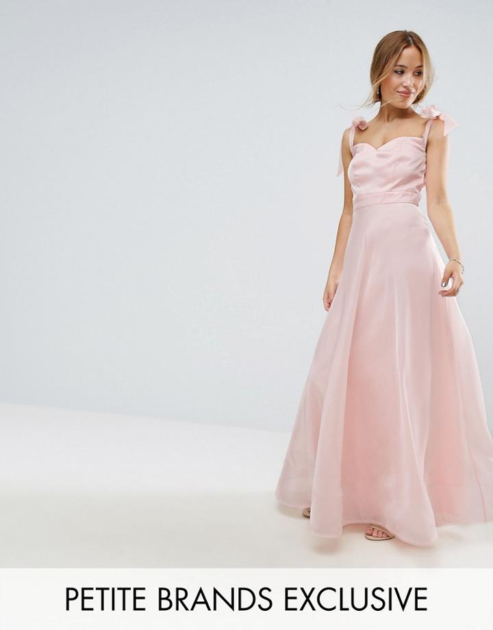 Chi Chi Petite Floaty Maxi Dress With Bow Shoulder Detail - Pink