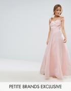 Chi Chi Petite Floaty Maxi Dress With Bow Shoulder Detail - Pink