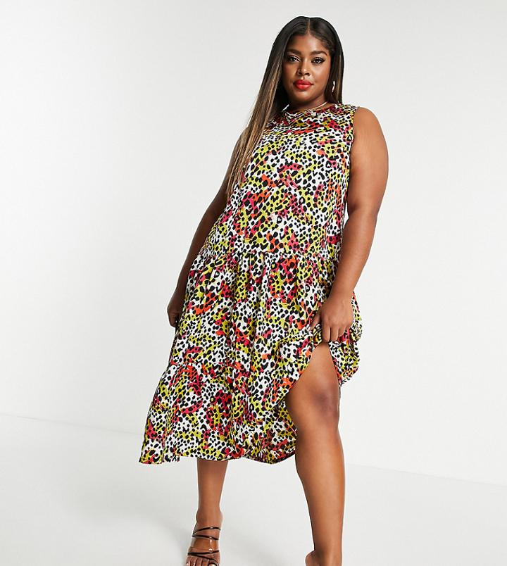 Liquorish Curve Smock Midi Dress In Animal Print-multi