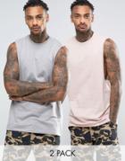 Asos Longline Sleeveless T-shirt With Dropped Armhole 2 Pack - Multi