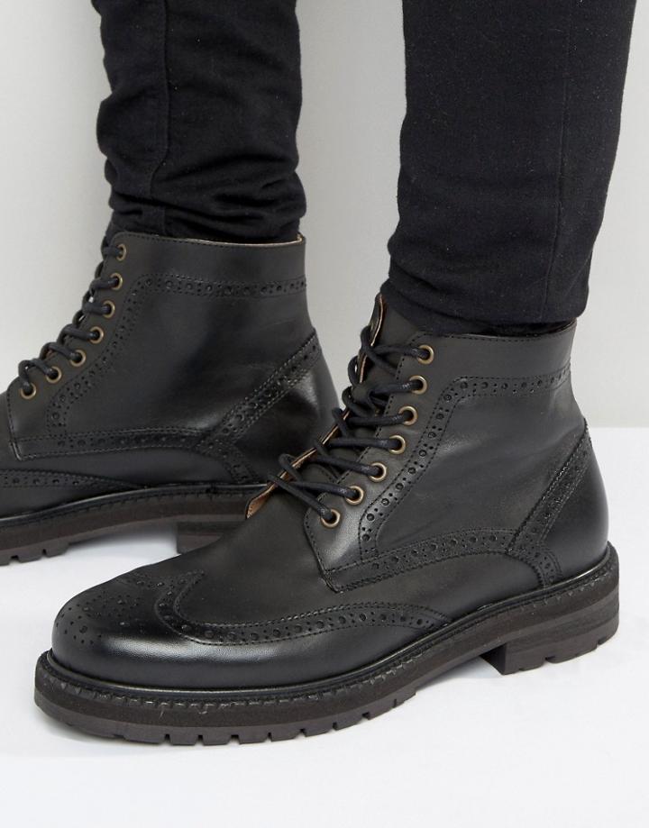 Selected Homme Stephan Leather Brogue Boots - Black