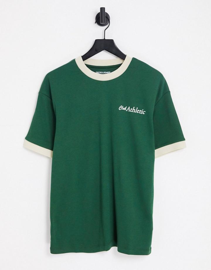 Jack & Jones Originals Ringer T-shirt With Chest And Back Print In Green