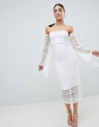Club L Bandeau Crochet Arm Detailed Midaxi Dress - White