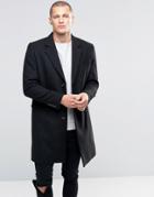 Asos Wool Mix Overcoat In Black - Black