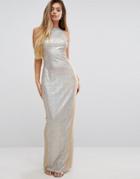 Prettylittlething Sequin Maxi Dress With Mesh Panels - Silver