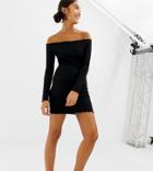 Collusion Ribbed Off The Shoulder Mini Dress - Black