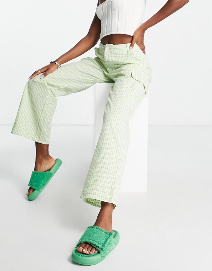 Asos Design Oversized Cargo Pants In Bright Green Check-multi