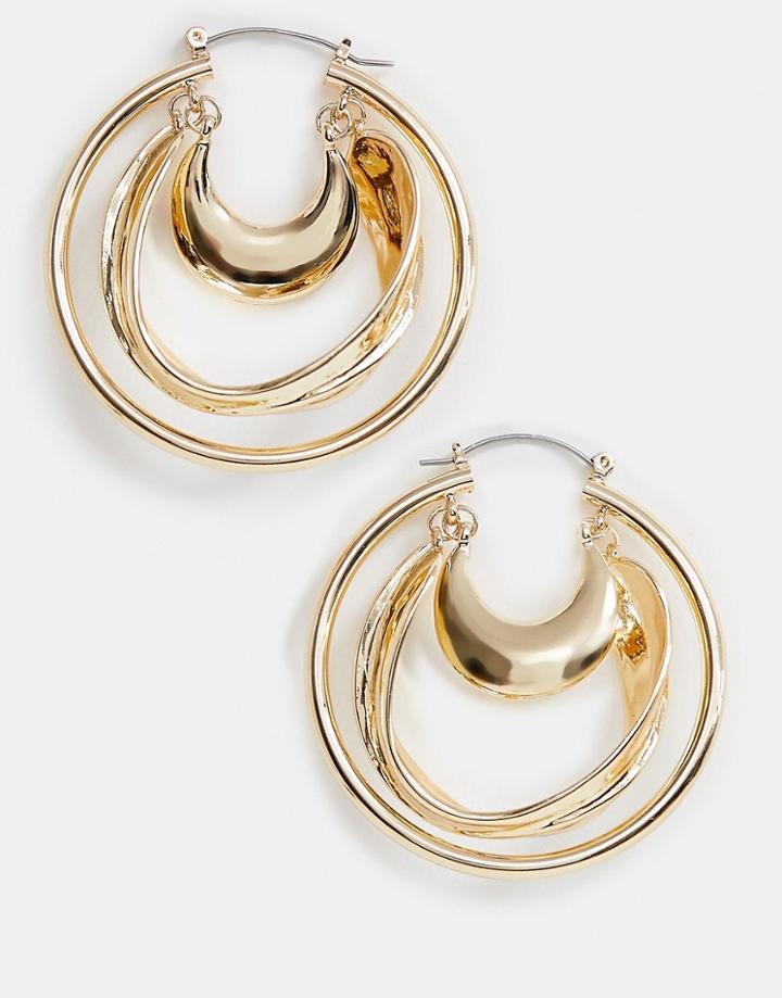 Asos Design Hoop Earrings In Chunky Triple Row Design In Gold Tone