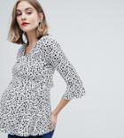 Asos Design Maternity Nursing Wrap Blouse With Tie Side In White Base Scatter Spot-multi