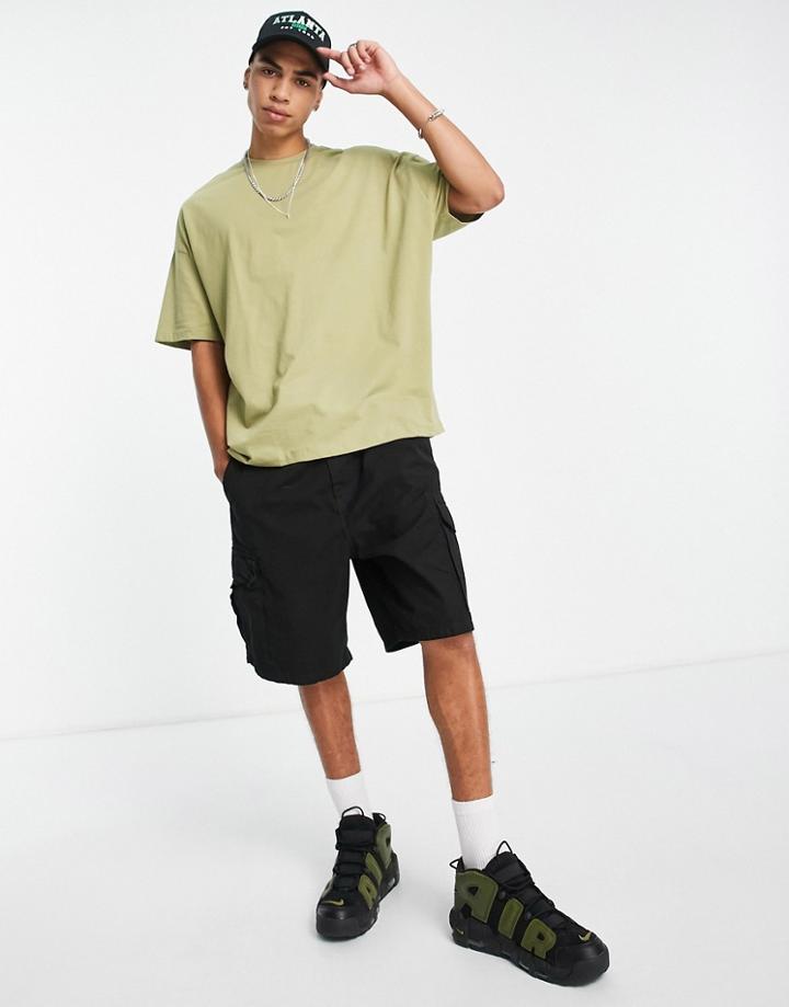 Asos Design Oversized T-shirt With Crew Neck In Khaki-green