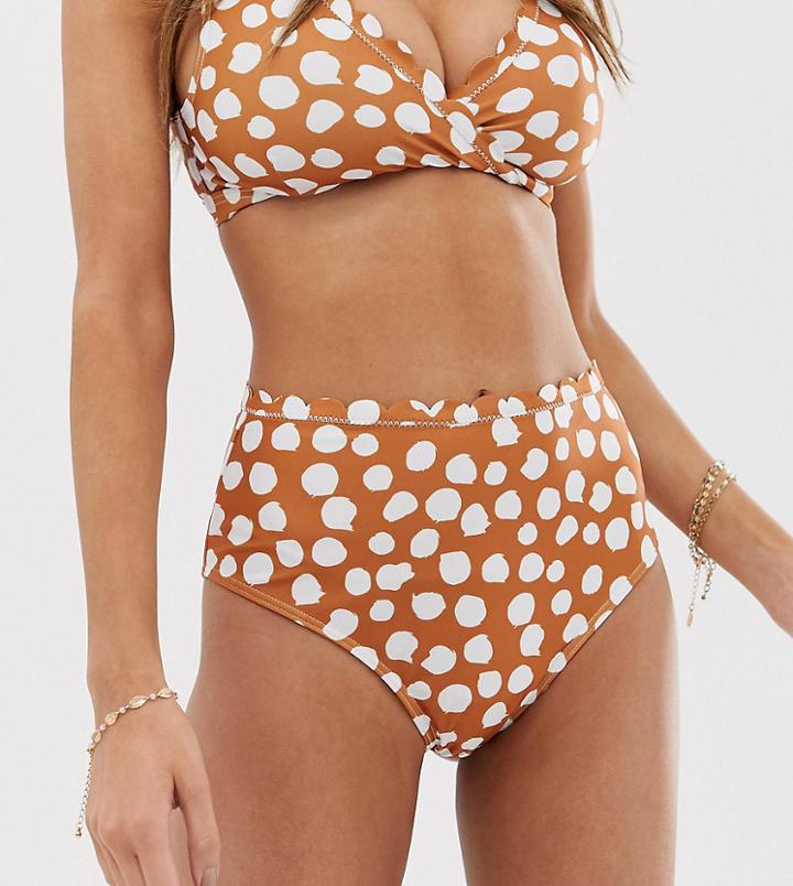 Peek & Beau Eco Exclusive Scallop High Waist Bikini Bottom In Cinnamon Spot - Multi