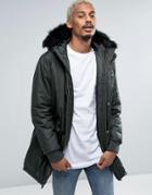 Asos Coated Parka With Interchangeable Fur In Khaki - Green