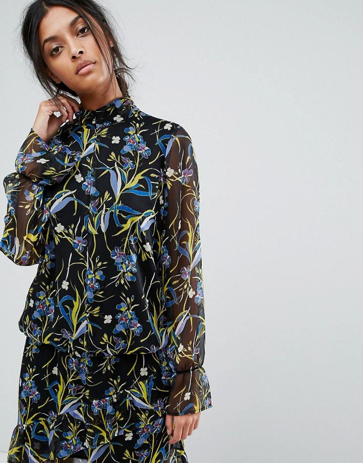 Gestuz Printed Sheer Blouse - Multi