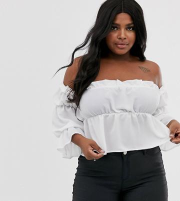 John Zack Plus Ruffle Off Shoulder Top In Cream - Cream