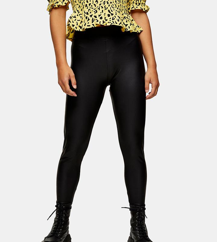 Topshop Petite Leather Look Legging In Black