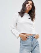 Twiin Apart Snap Button Funnel Neck Top - White