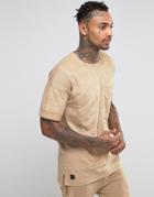 Black Kaviar Oversized Suedette T-shirt With Big Pocket - Tan