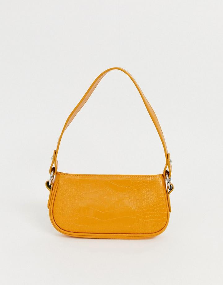 Asos Design Croc Effect 90s Shoulder Bag-yellow