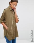 Asos Tall Soft Twill Oversized Shirt - Green