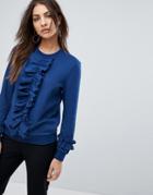 Y.a.s Parisa Sweat Top With Ruffle Front - Blue
