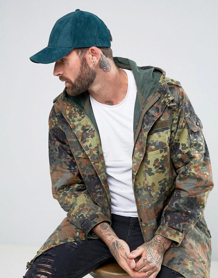 New Look Faux Suede Baseball Cap In Dark Khaki - Green